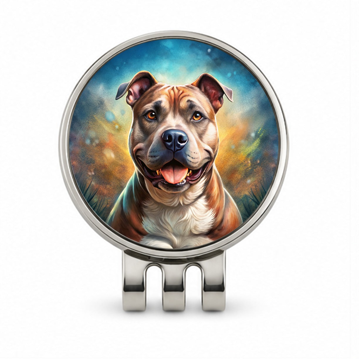Staffordshire Bull Terrier Staffy Dog Illustration Golf Hat Clip with Ball Marker