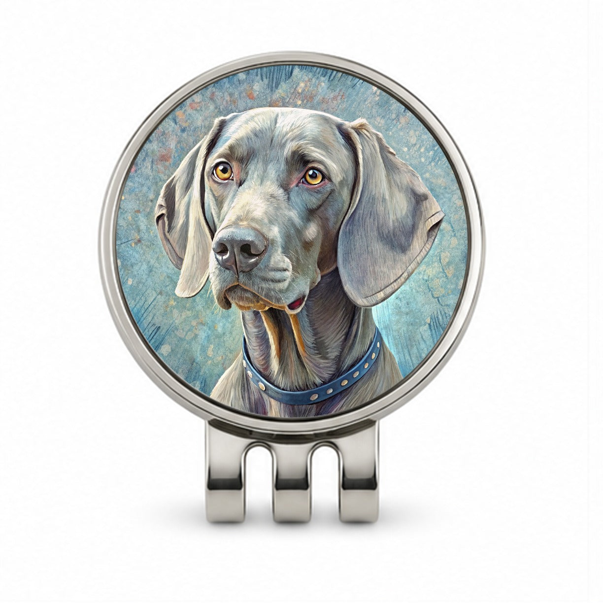 Weimaraner Dog Illustration Golf Hat Clip with Ball Marker