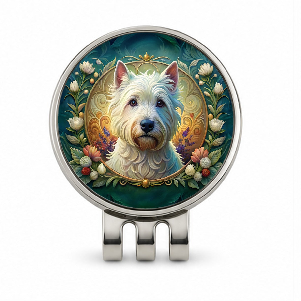 West Highland White Terrier Westie Dog Art Nouveau Golf Hat Clip with Ball Marker