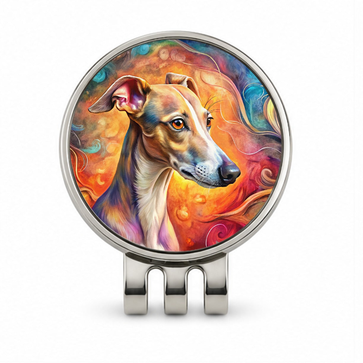 Whippet Dog Abstract Art Golf Hat Clip with Ball Marker