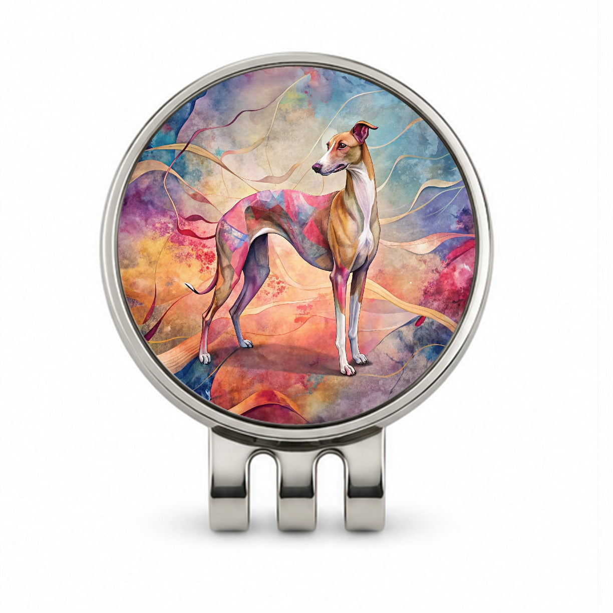 Whippet Dog Contemporary Art Golf Hat Clip with Ball Marker