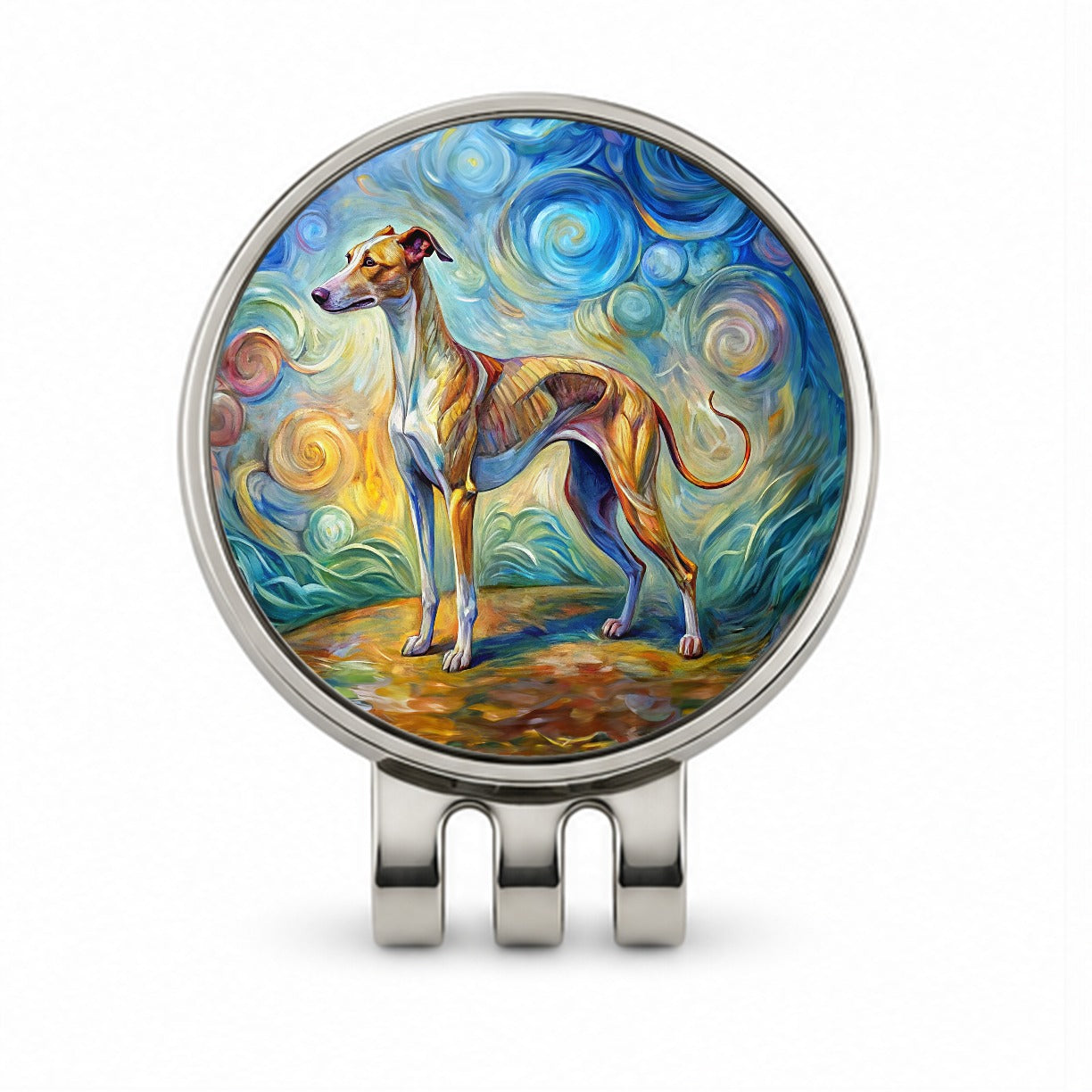 Whippet Dog Expressionism Art Golf Hat Clip with Ball Marker