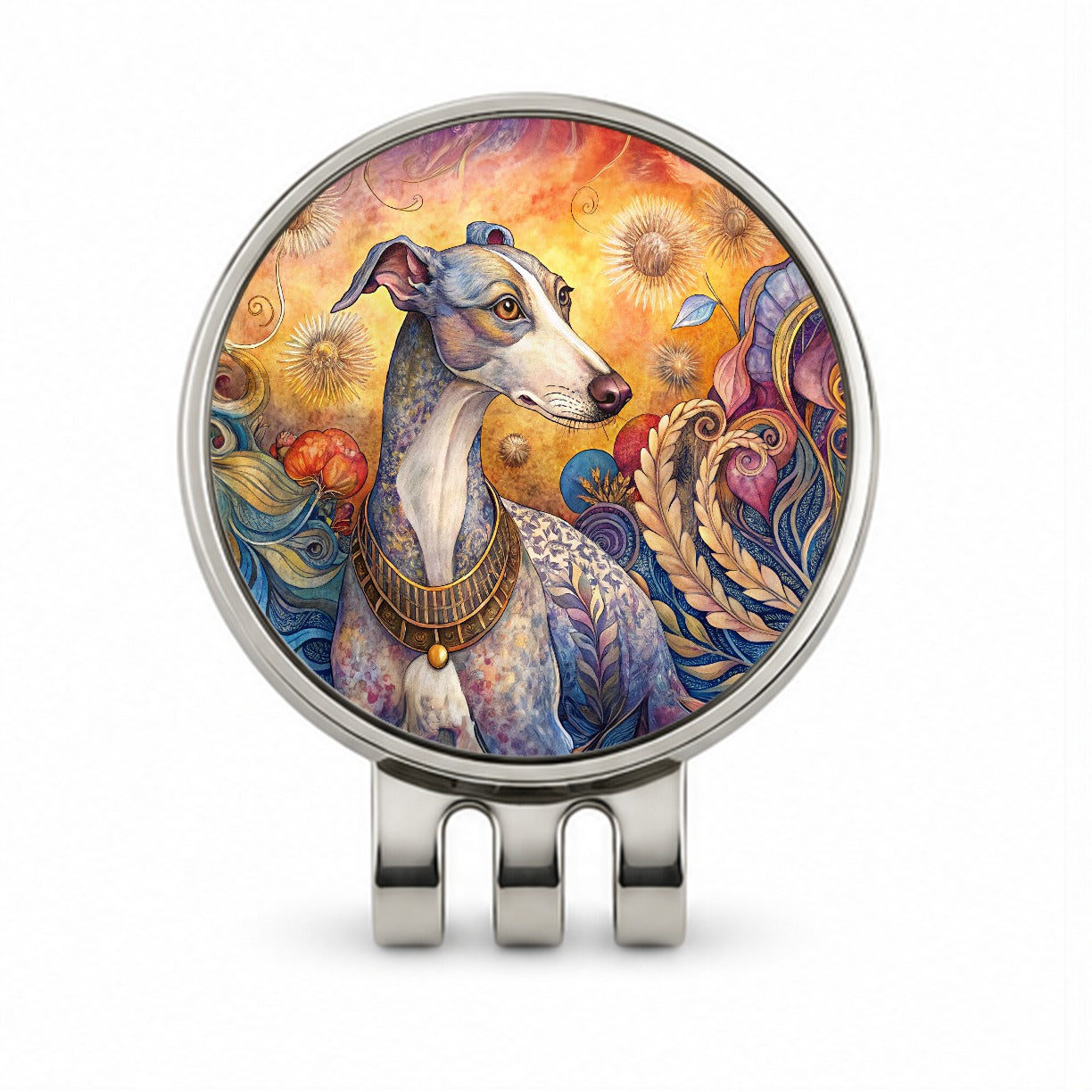Whippet Dog French Bohemian Art Golf Hat Clip with Ball Marker