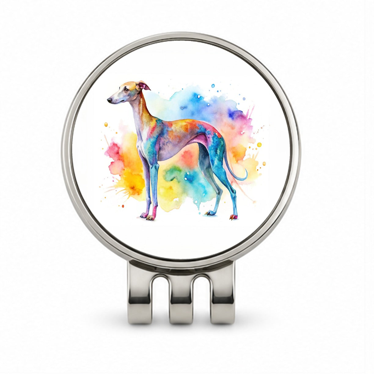 Whippet Dog Watercolor Style Golf Hat Clip with Ball Marker