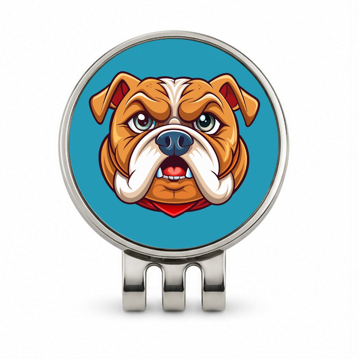 Bulldog Face Mascot Cartoon Golf Hat Clip with Ball Marker