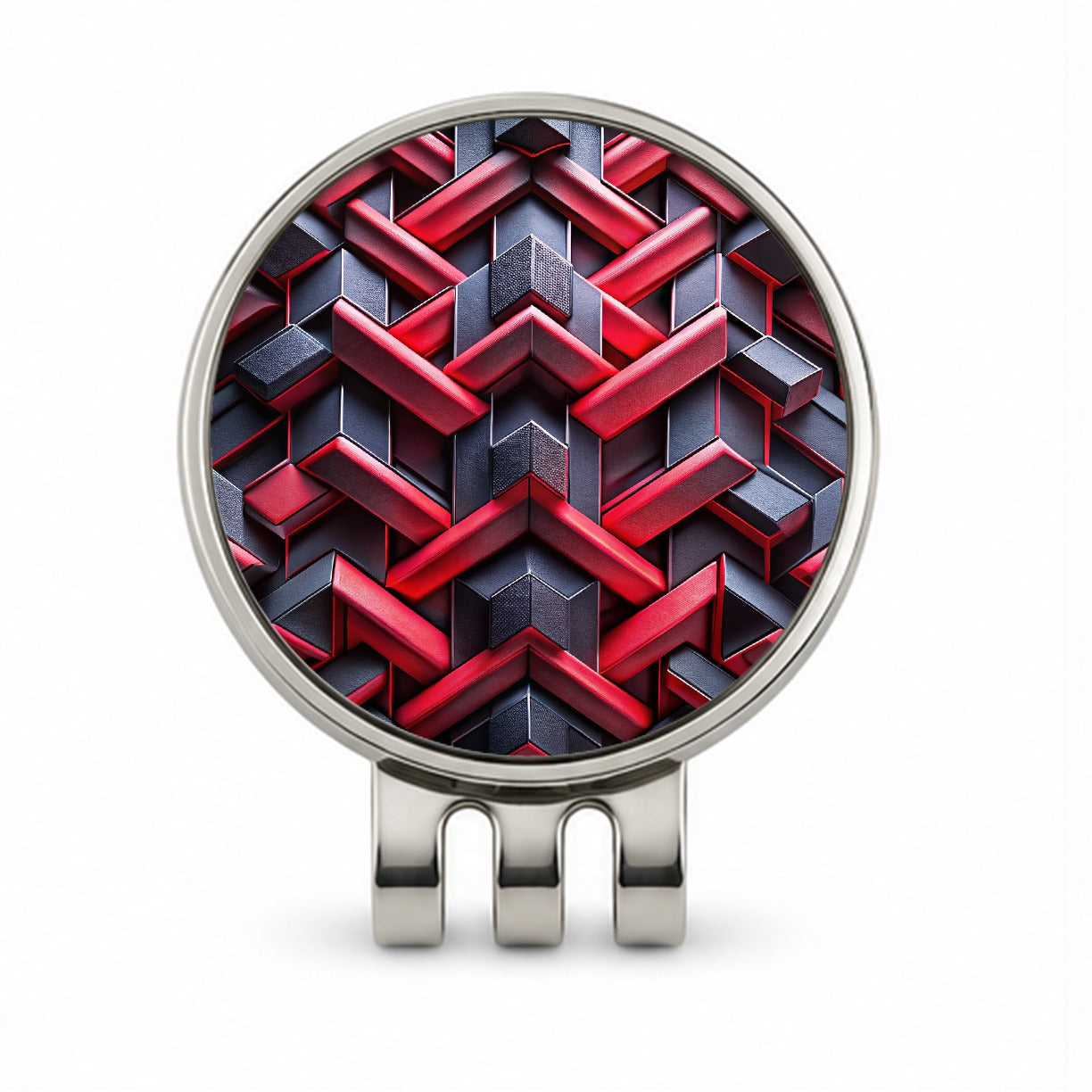 Chunky Angular Black And Red Design Pattern Golf Hat Clip with Ball Marker