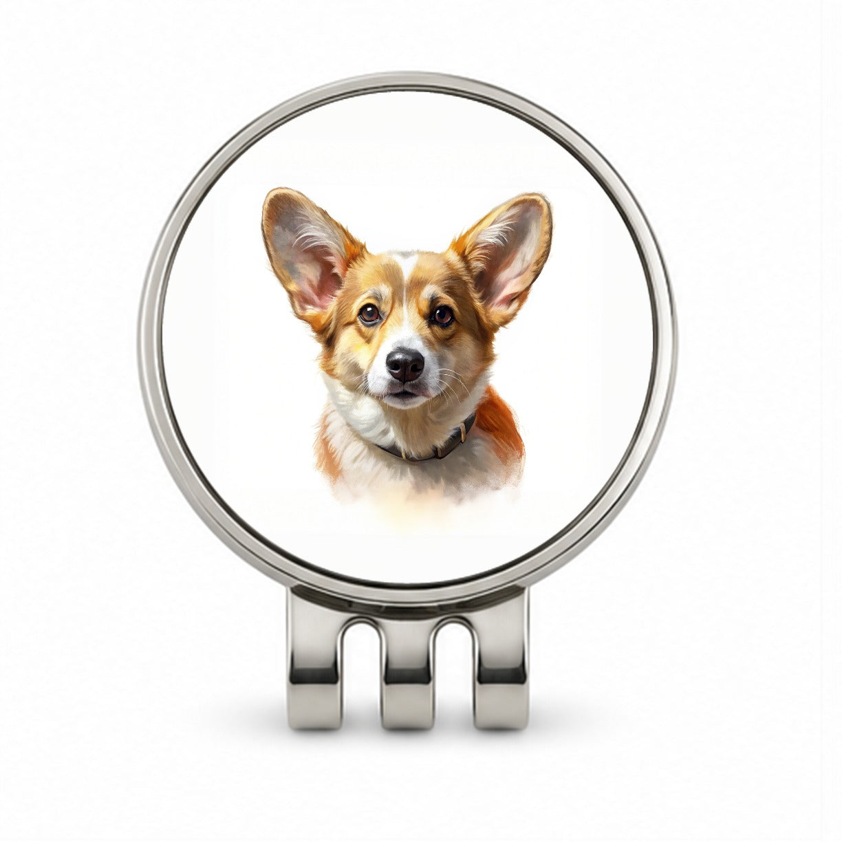 Corgi Cute Face Illustration Golf Hat Clip with Ball Marker