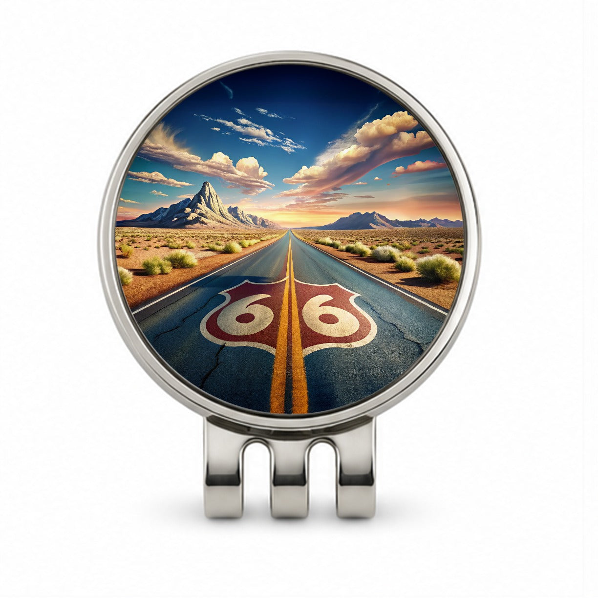 Highway Route 66 Southwest Art Golf Hat Clip with Ball Marker