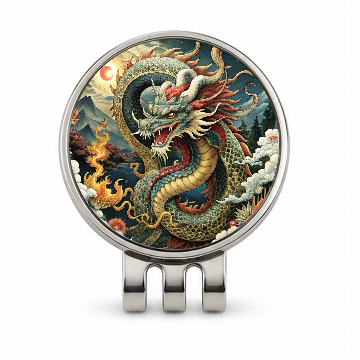 Japanese Asian Dragon Serpent Spirit Art Golf Hat Clip with Ball Marker