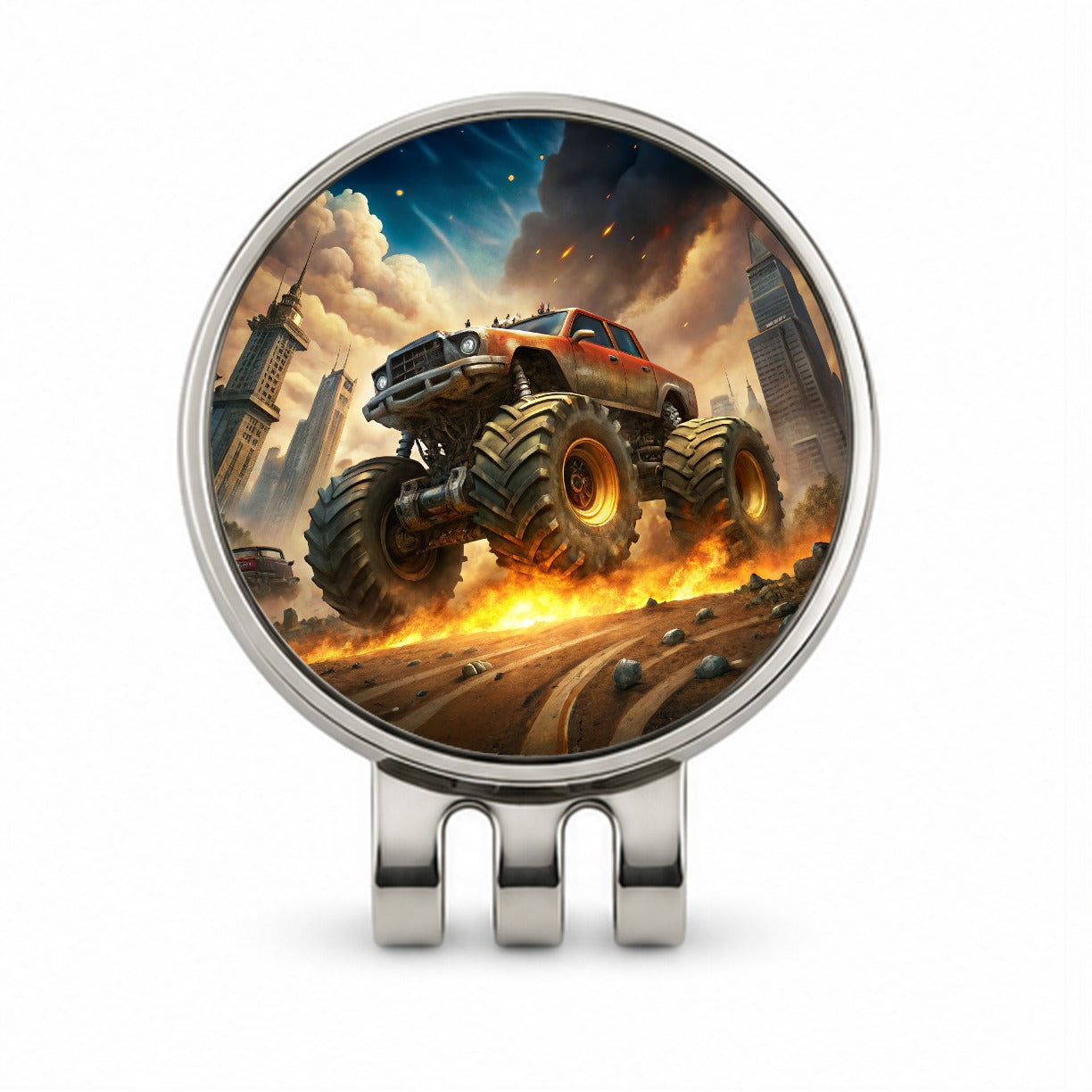 Monster Off-Road Truck Demolishing Cars Golf Hat Clip with Ball Marker