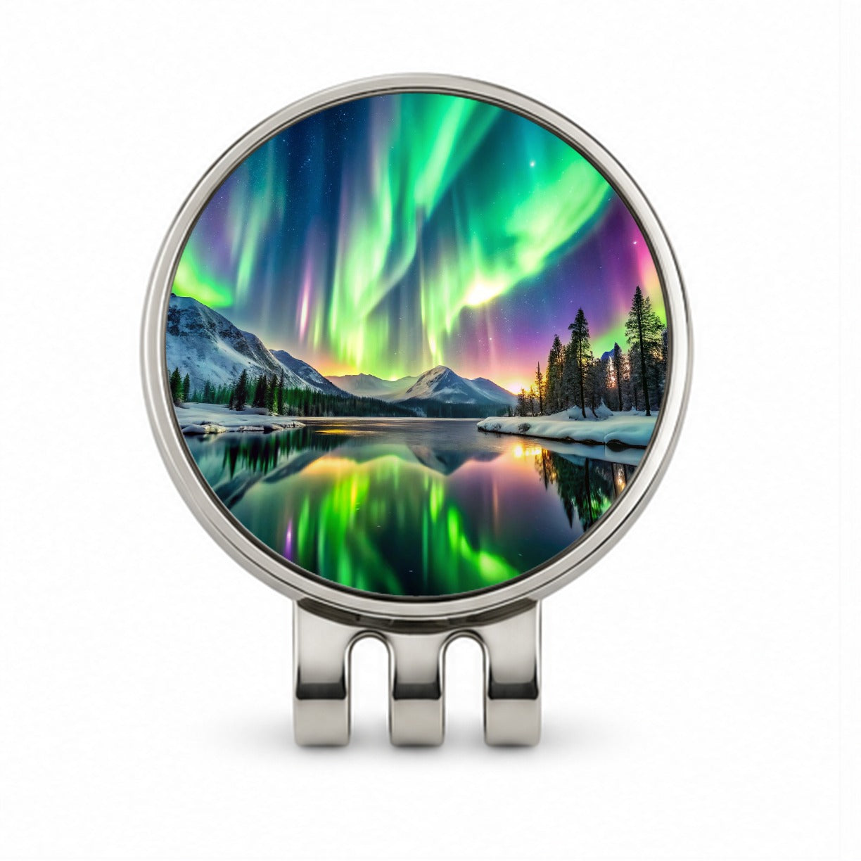 Northern Lights Over Lake Golf Hat Clip with Ball Marker
