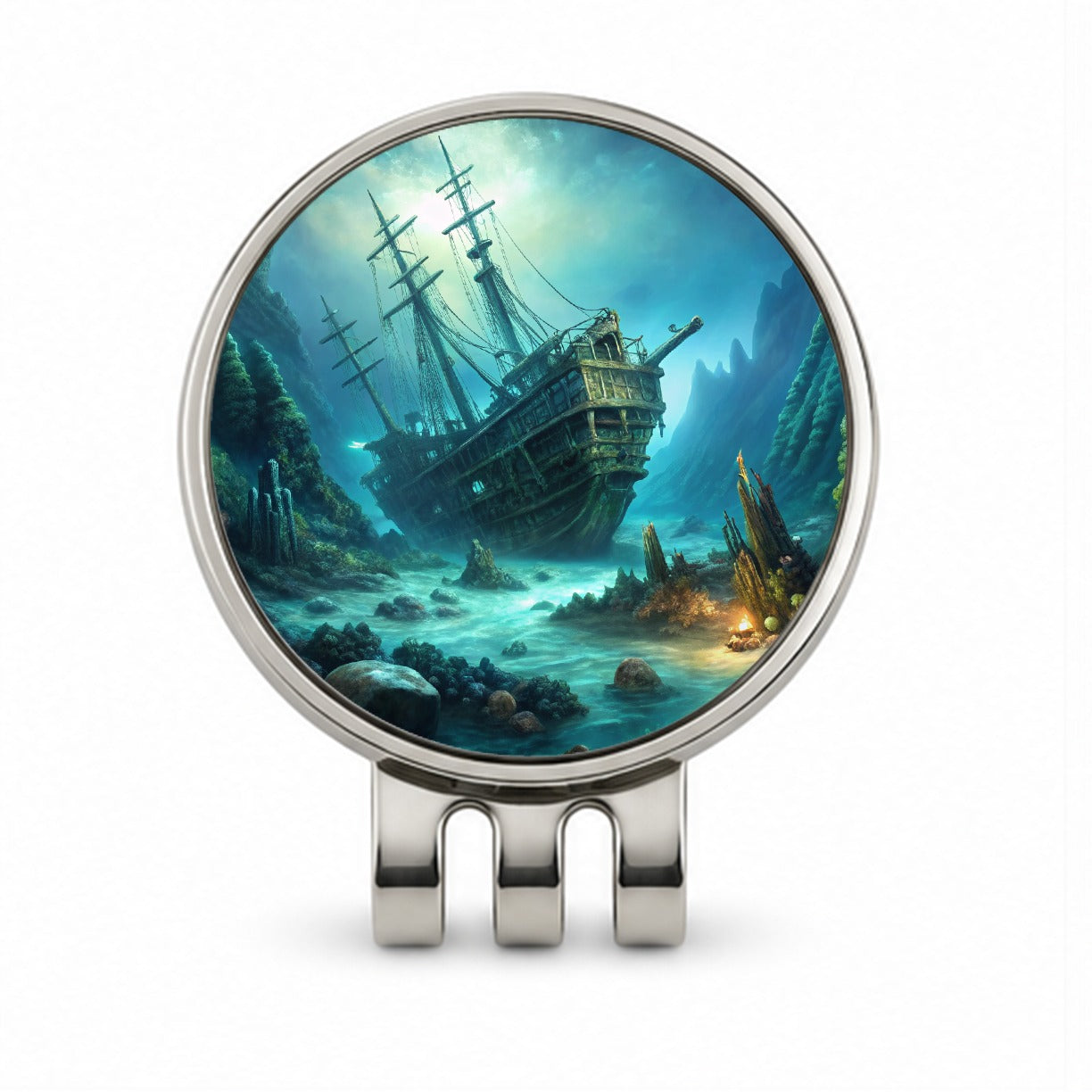 Pirate Ship Shipwreck Under The Ocean Golf Hat Clip with Ball Marker