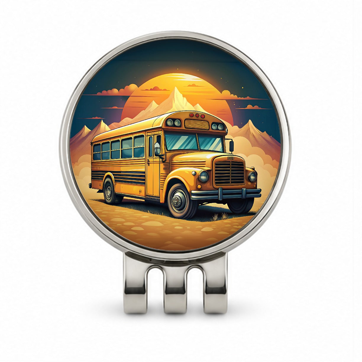 Retro Classic School Bus Golf Hat Clip with Ball Marker
