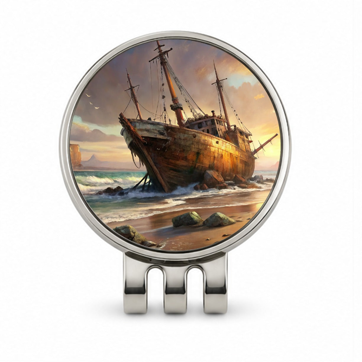 Shipwreck on the Beach Golf Hat Clip with Ball Marker