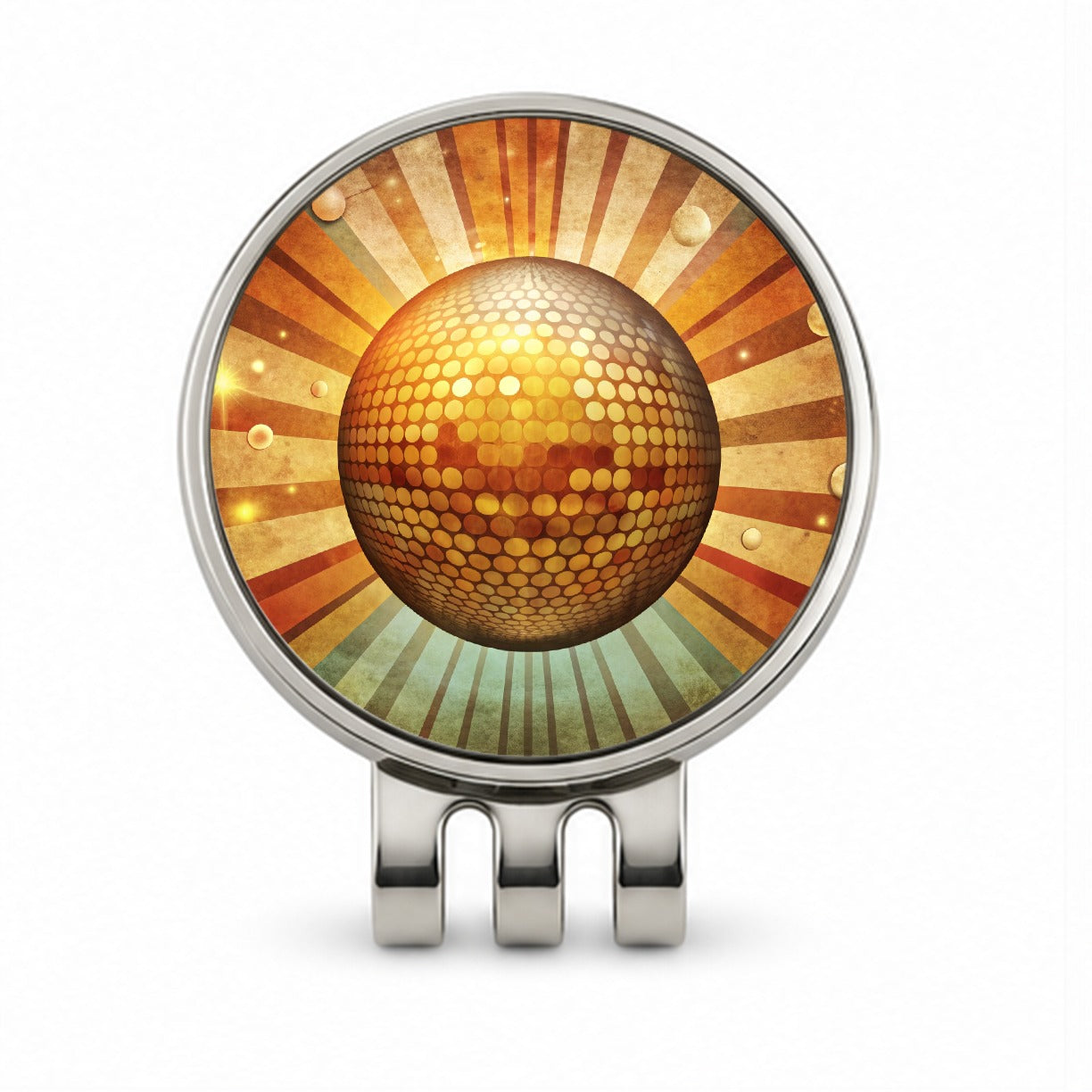 Vintage Retro Disco Ball Design Golf Hat Clip with Ball Marker