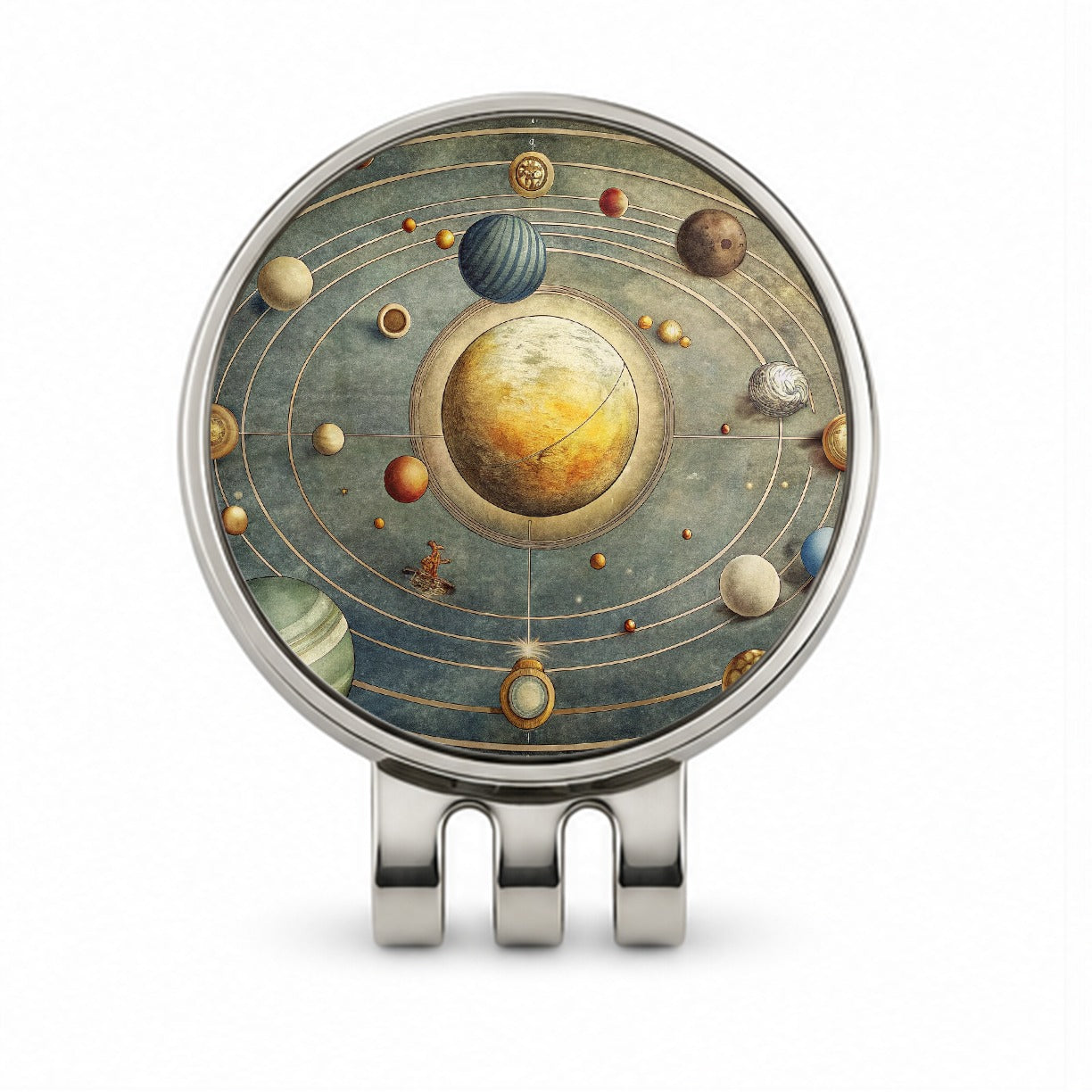 Vintage Solar System Map Golf Hat Clip with Ball Marker