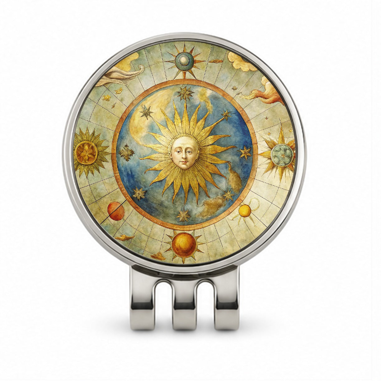 Vintage Sun Moon Celestial Map Golf Hat Clip with Ball Marker