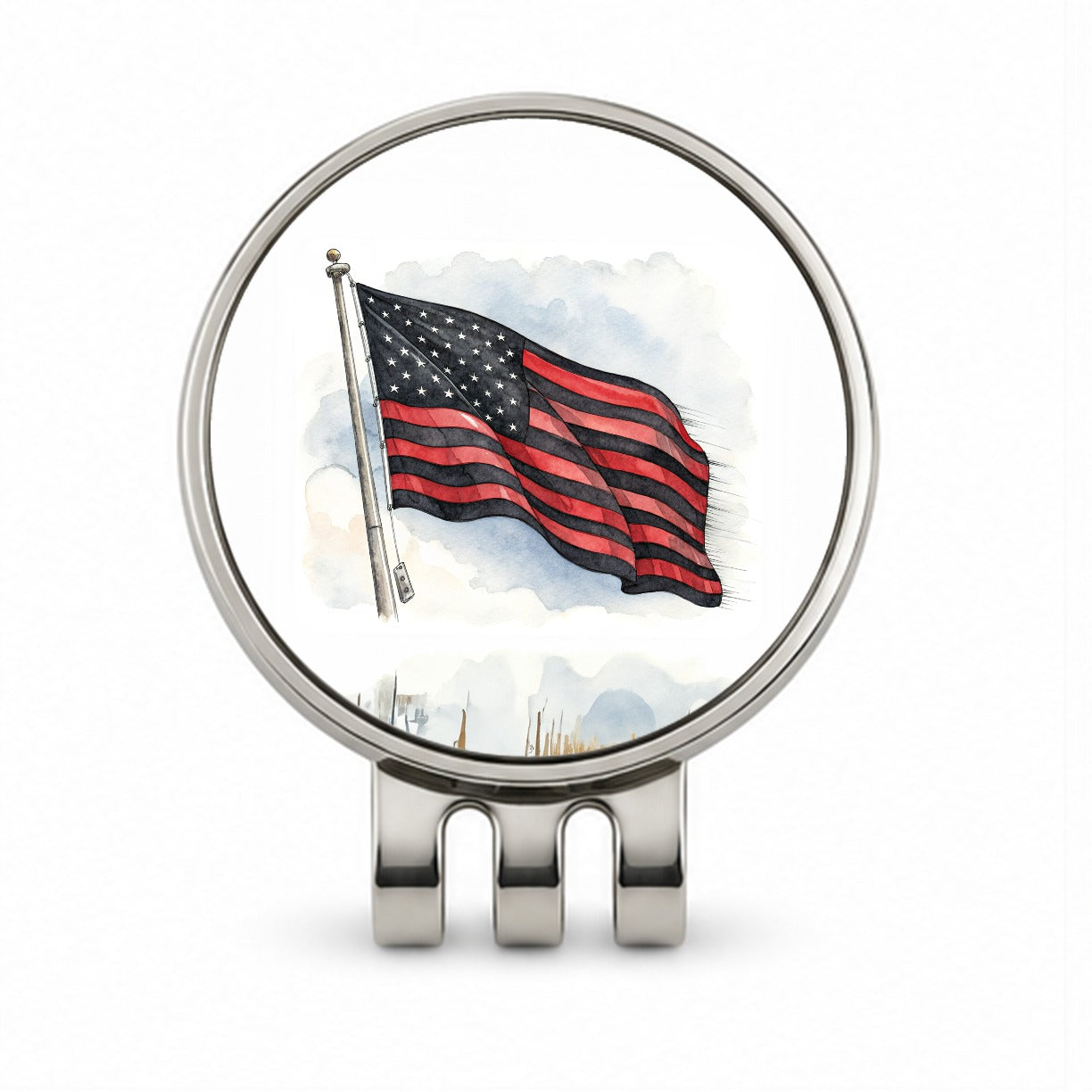 Black Red Waving American Flag Watercolor USA United States Golf Hat Clip with Ball Marker