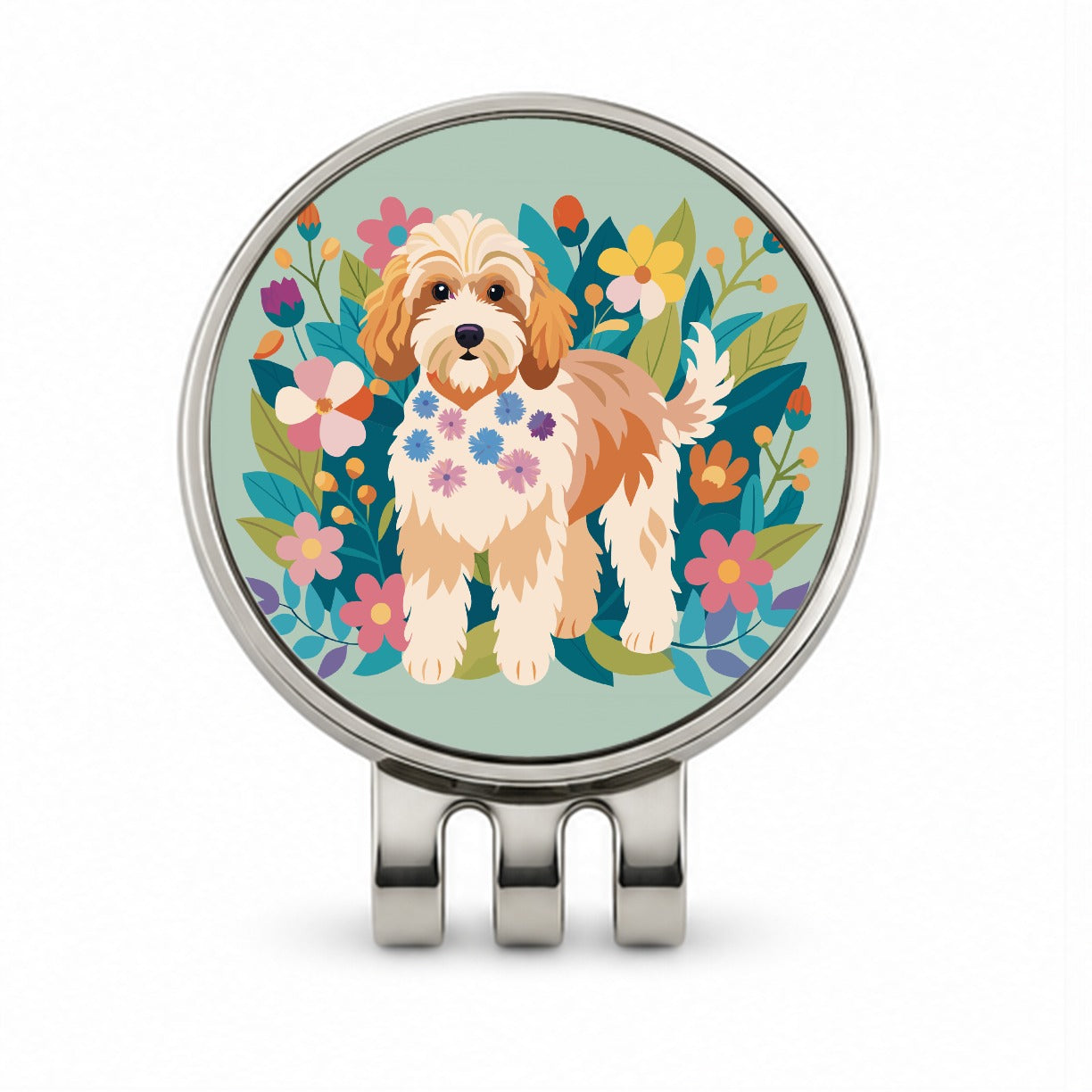 Cockapoo Floral Motif Dog Golf Hat Clip with Ball Marker