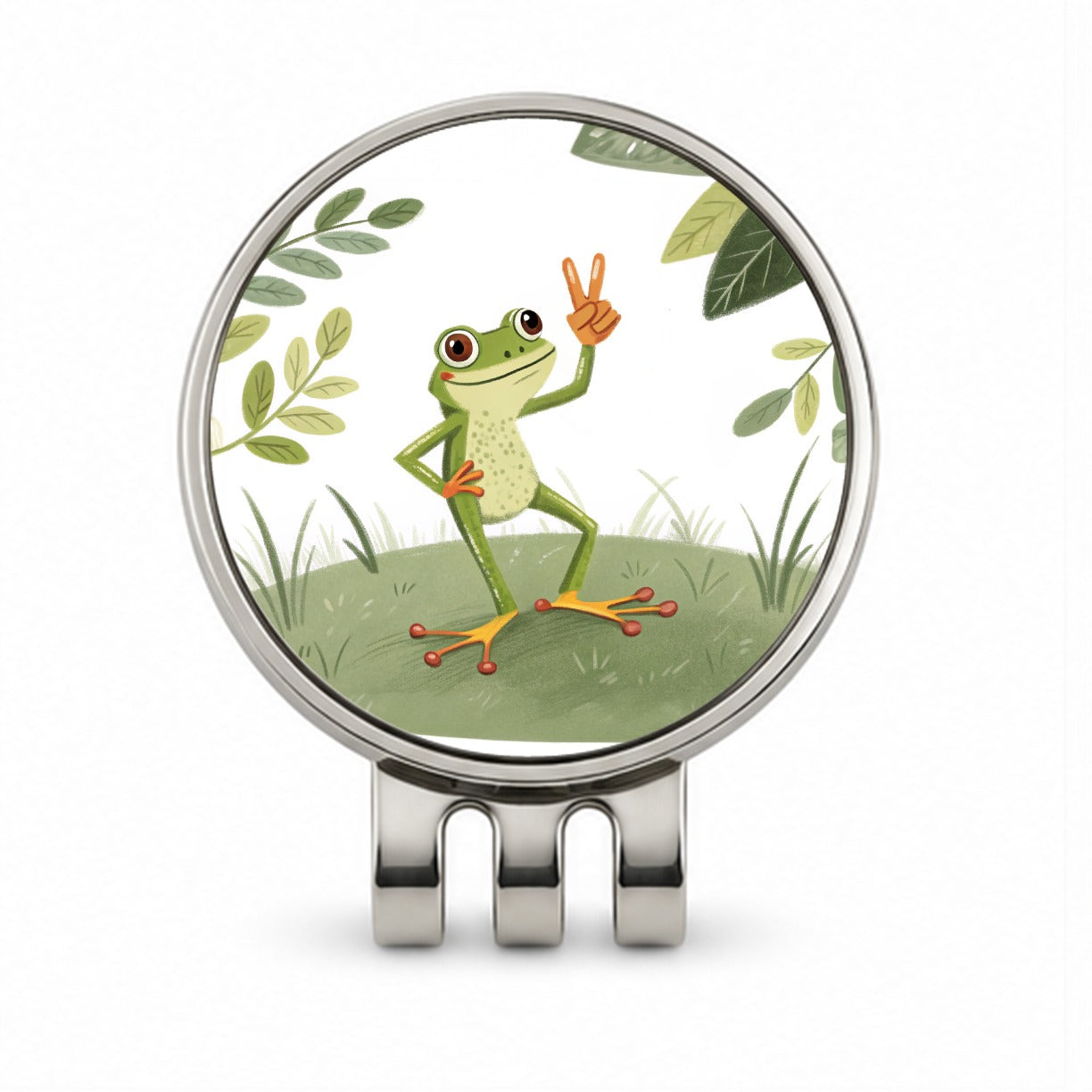 Frog Peace Sign Drawing Funny Golf Hat Clip with Ball Marker