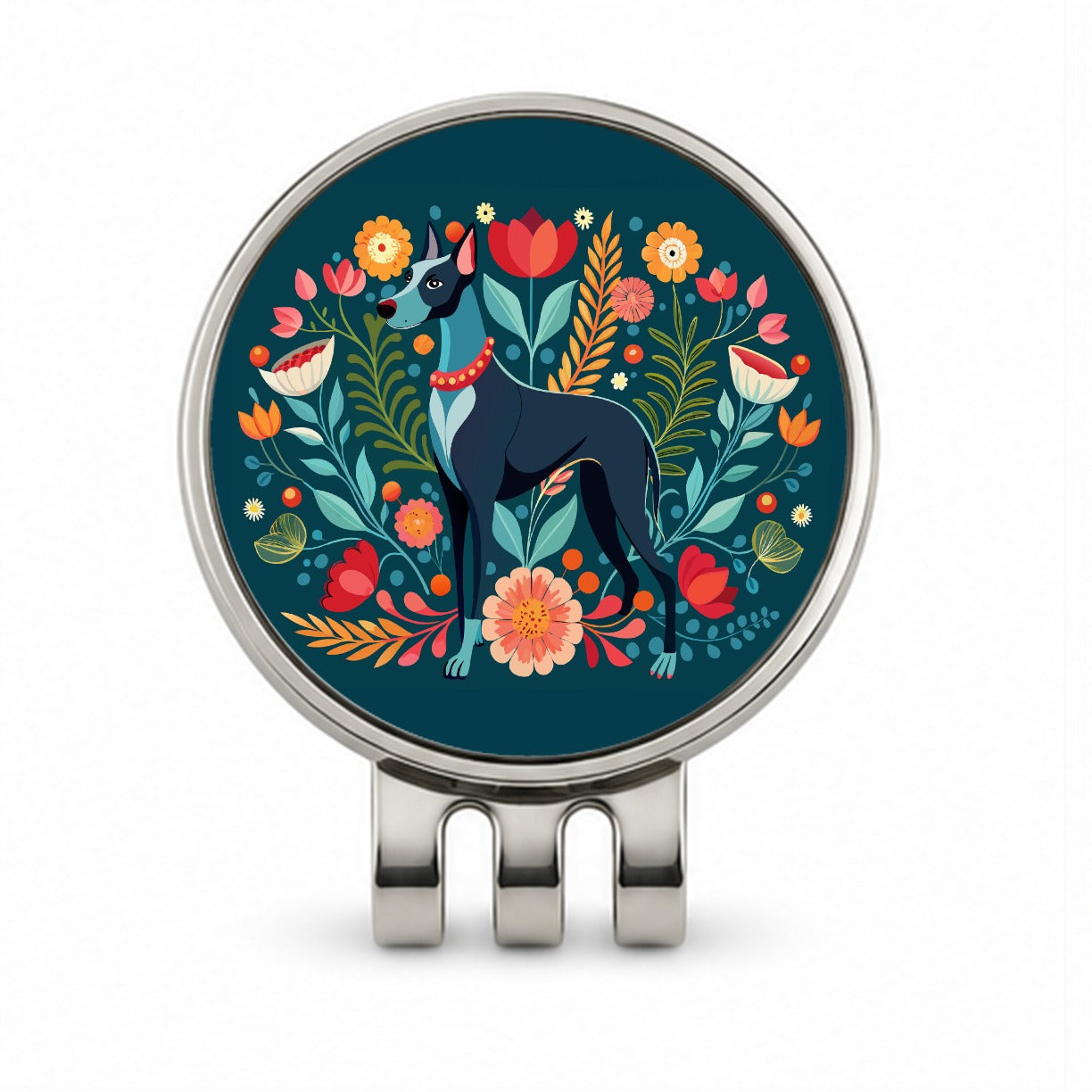 Great Dane Floral Motif Dog Golf Hat Clip with Ball Marker