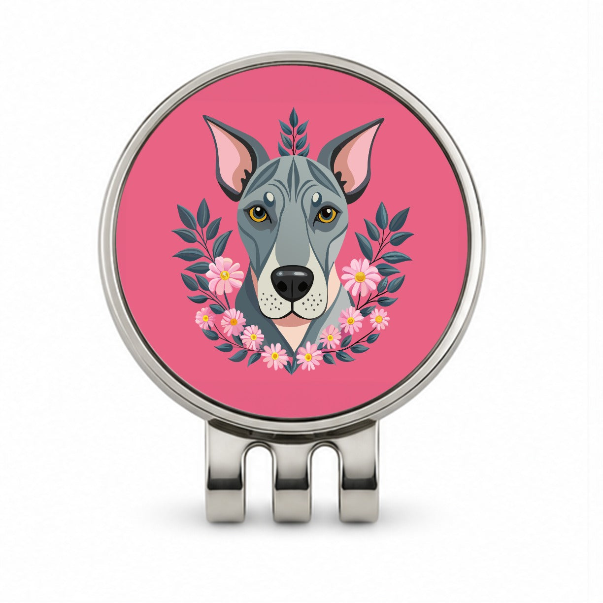 Great Dane Head Floral Motif Pink Background Dog Golf Hat Clip with Ball Marker