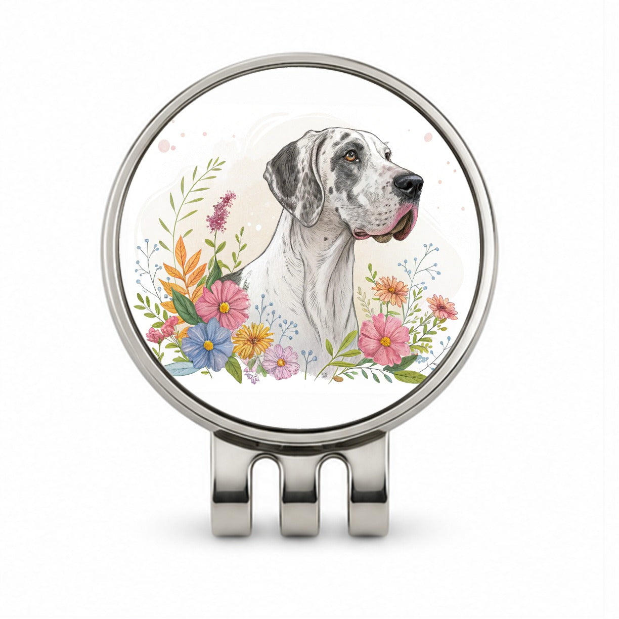 Great Dane Floral Motif Dog Light Golf Hat Clip with Ball Marker