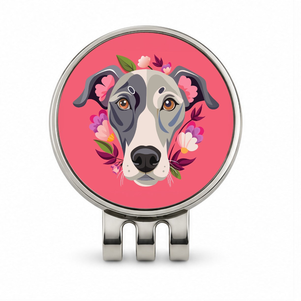 Great Dane Head Floral Pink Dog Golf Hat Clip with Ball Marker
