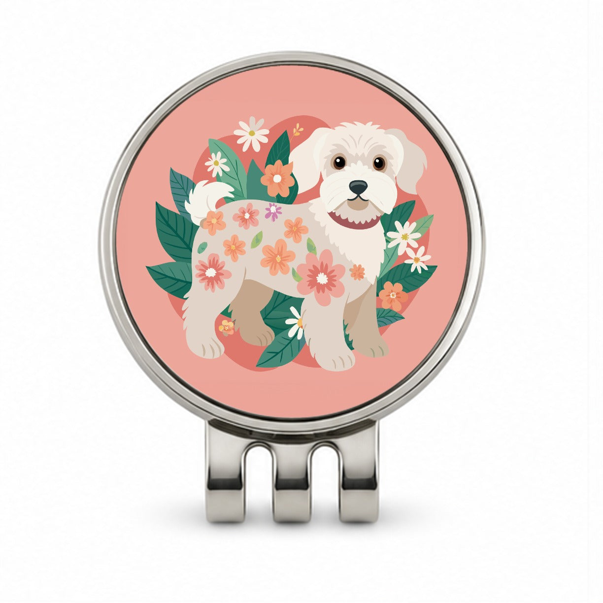 Schnoodle Floral Motif Cute Dog Golf Hat Clip with Ball Marker