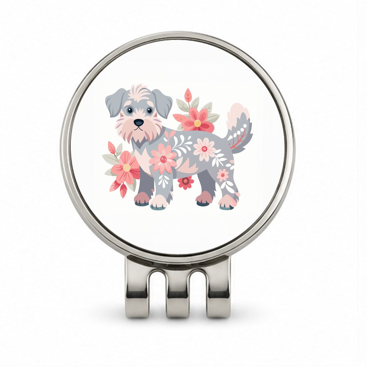 Schnoodle Floral Motif Dog Golf Hat Clip with Ball Marker