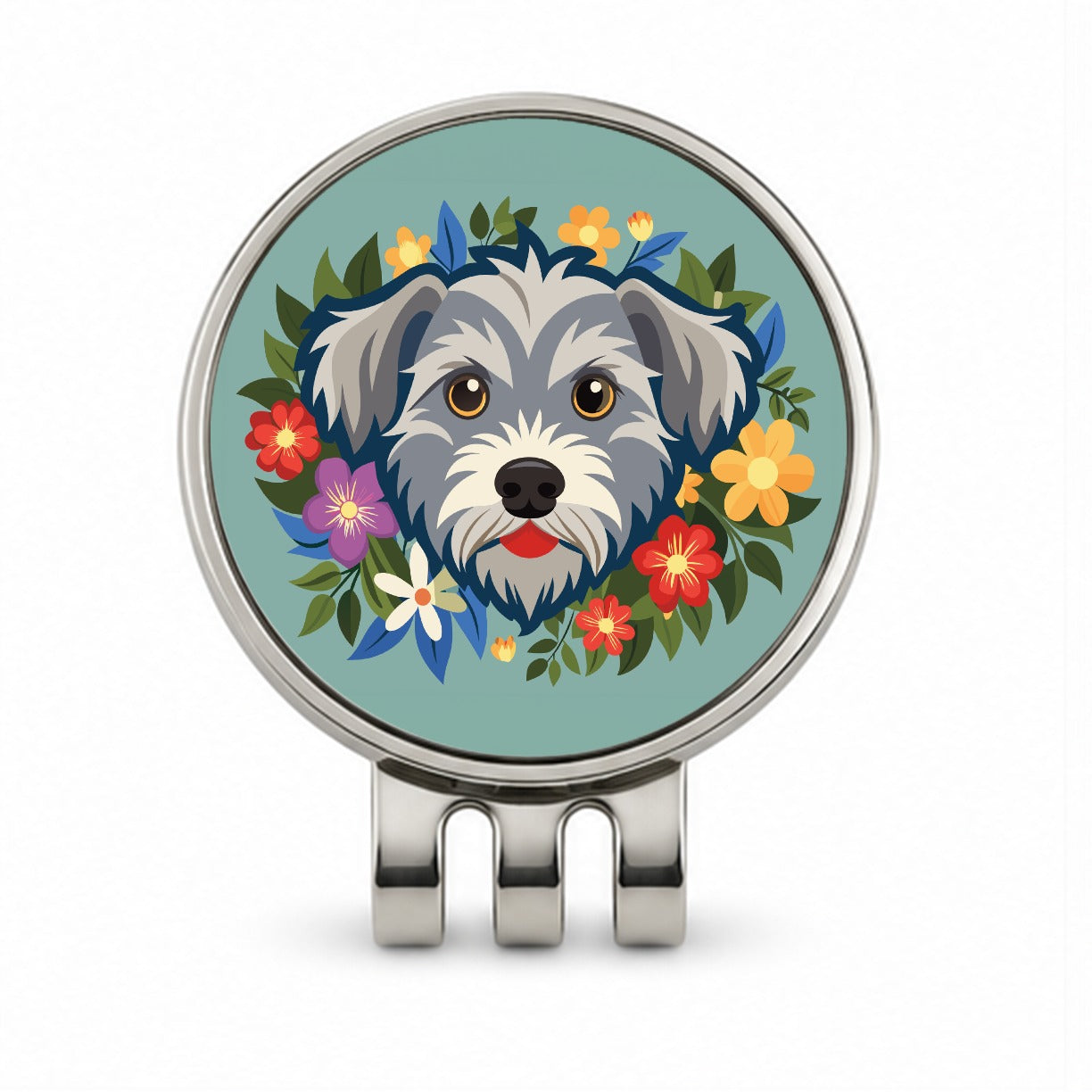 Schnoodle Head Floral Motif Golf Hat Clip with Ball Marker