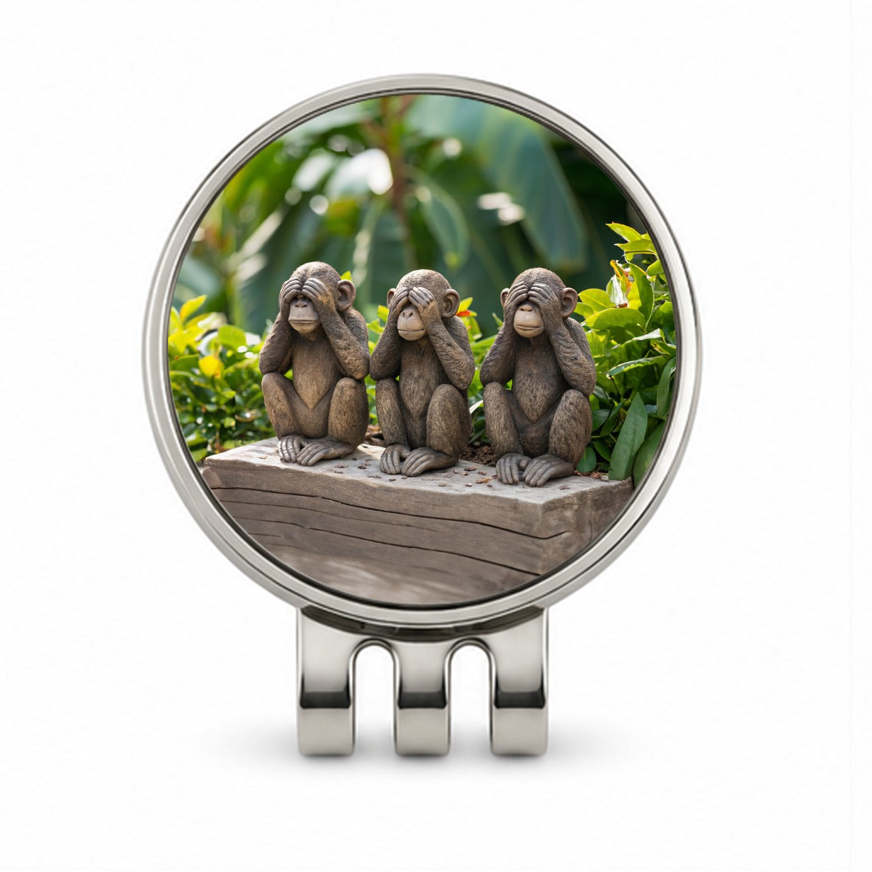 See No Evil Monkeys Funny Golf Hat Clip with Ball Marker