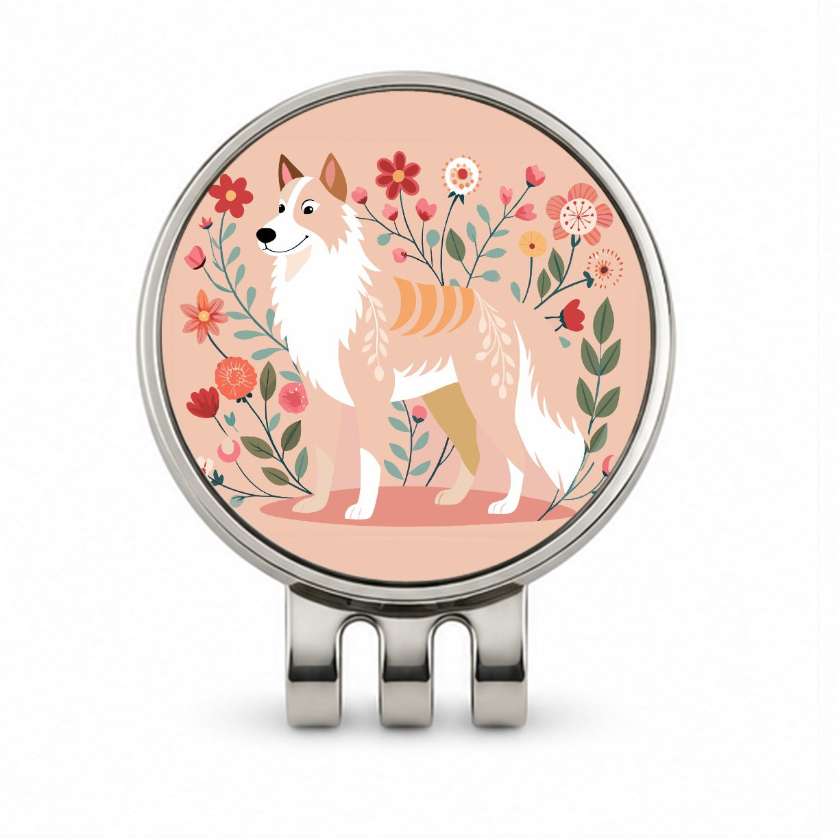 Siberian Retriever Floral Motif Dog Cute Golf Hat Clip with Ball Marker