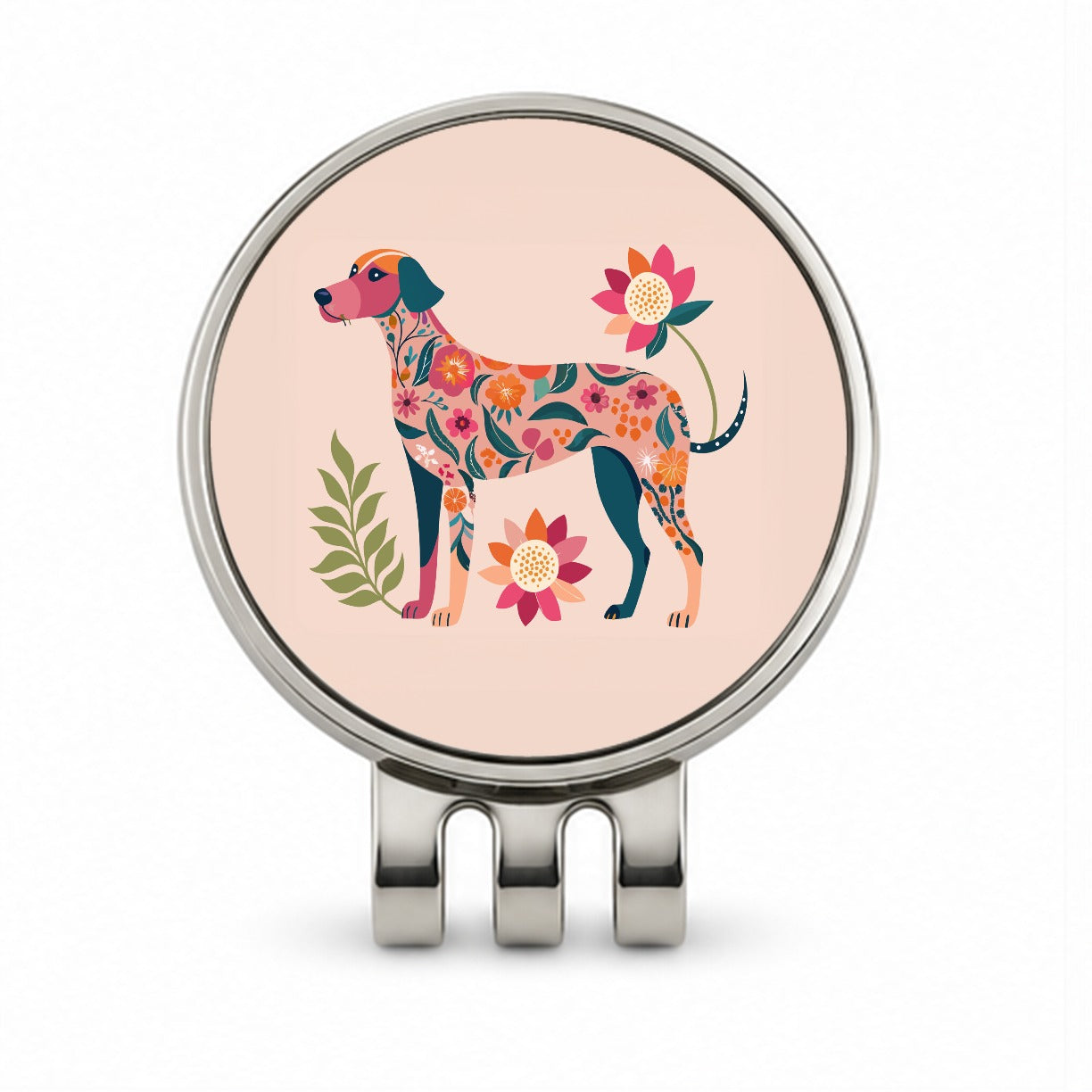 Weimador Floral Motif Cute Dog Golf Hat Clip with Ball Marker