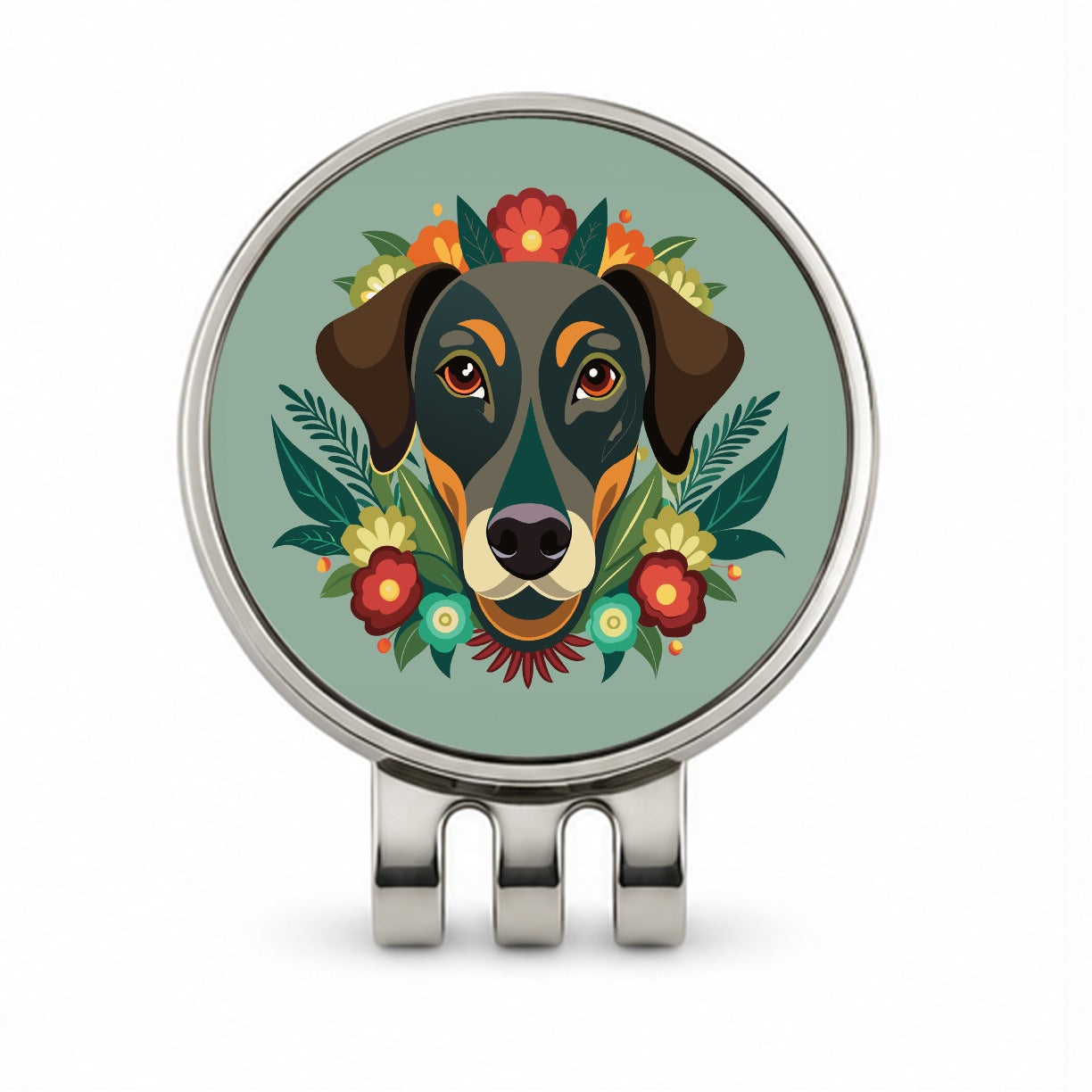 Weimador Head Floral Motif Gray Dog Golf Hat Clip with Ball Marker
