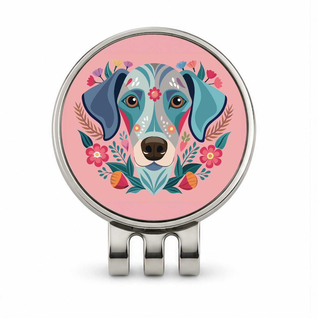 Weimador Head Floral Motif Light Pink Dog Golf Hat Clip with Ball Marker