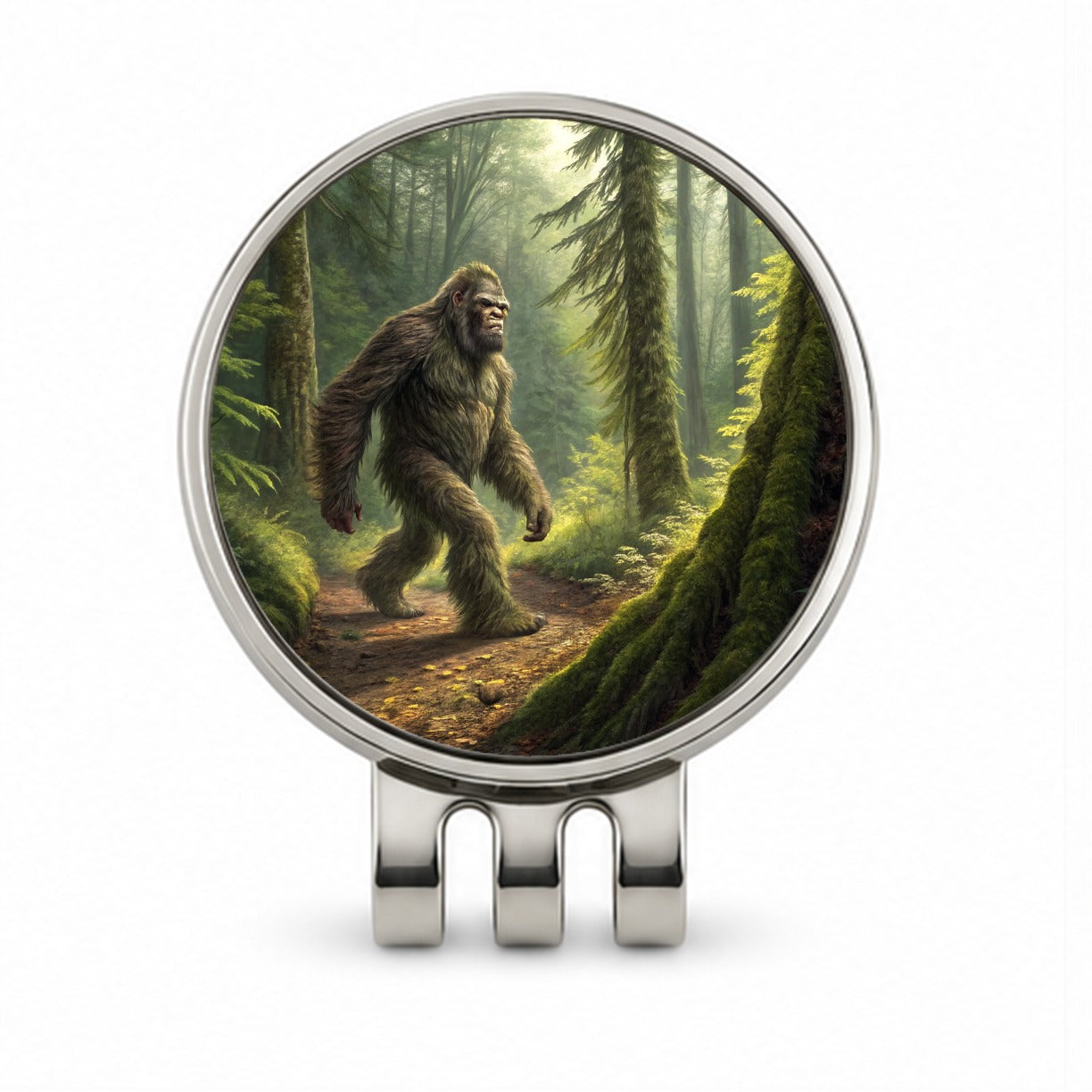 Bigfoot Hiking In Forest Golf Hat Clip with Ball Marker