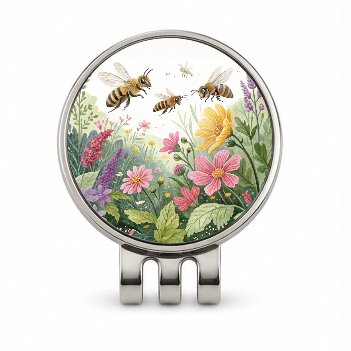 Flying Bees Flowers Golf Hat Clip with Ball Marker