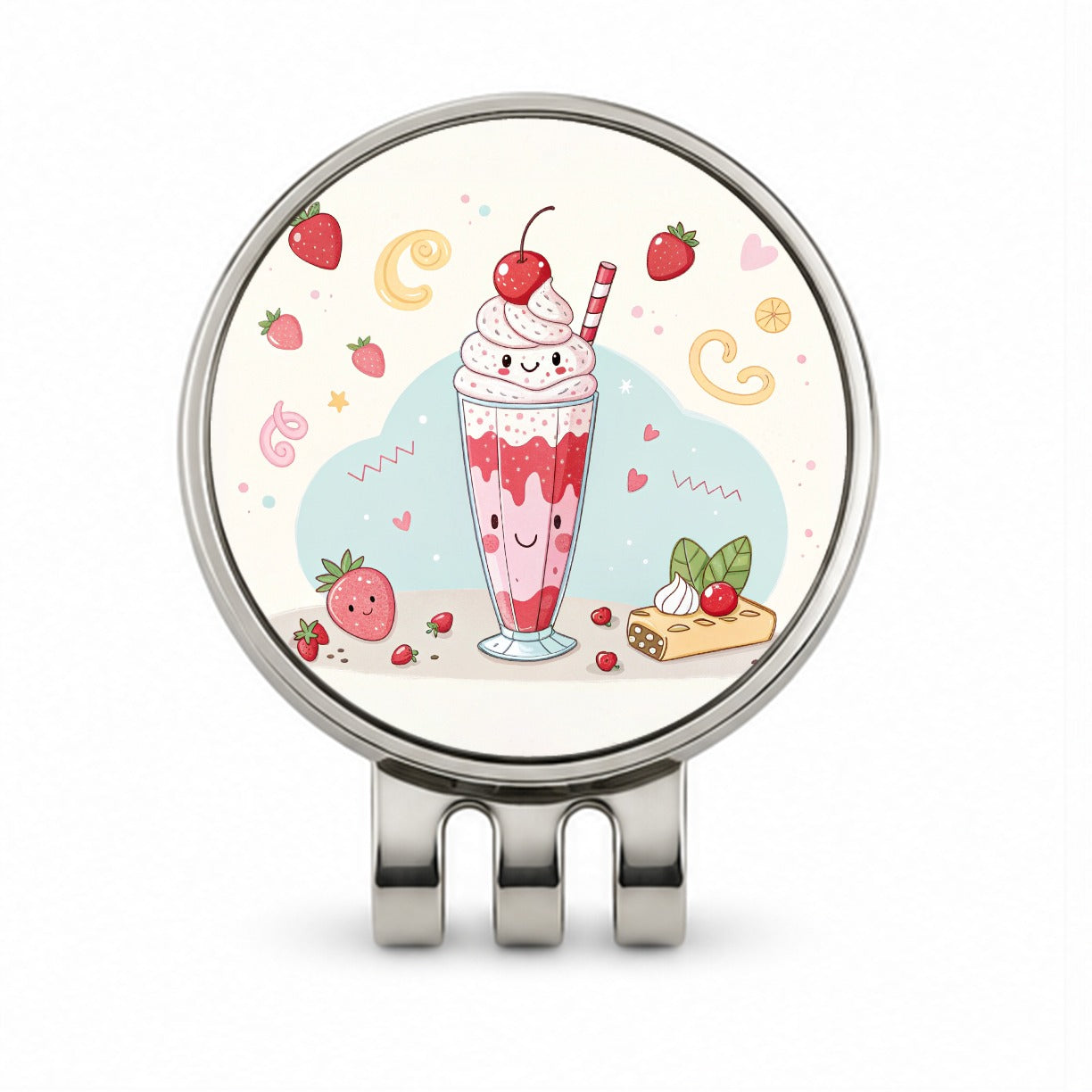 Kawaii Strawberry Milk Shake Golf Hat Clip with Ball Marker