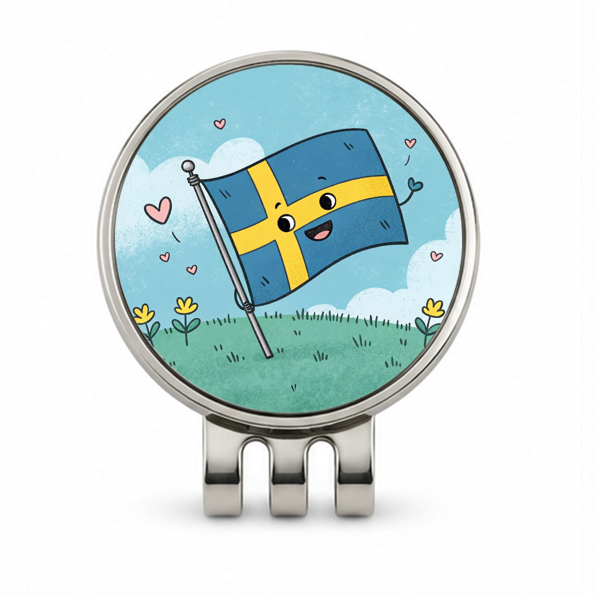 Kawaii Sweden Flag Golf Hat Clip with Ball Marker