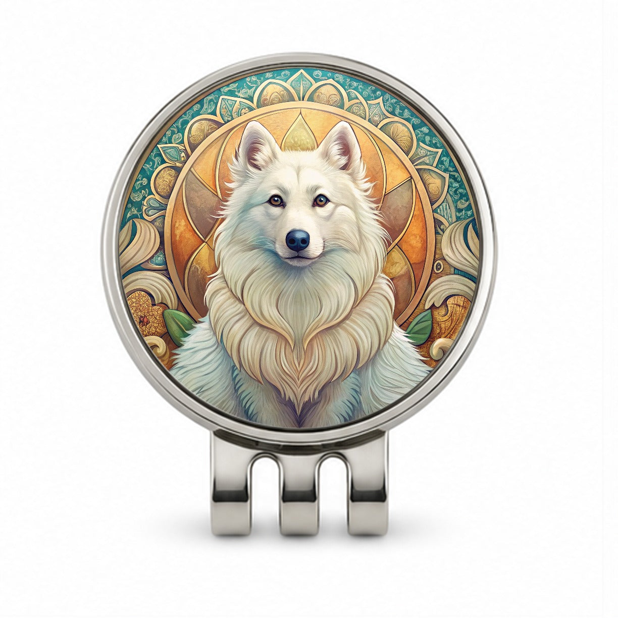 American Eskimo Dog Art Nouveau Golf Hat Clip with Ball Marker