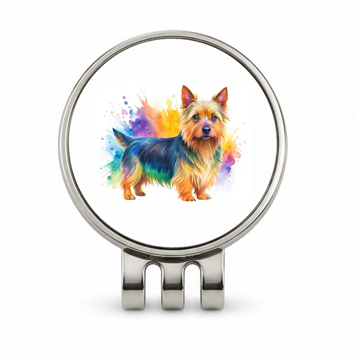 Australian Terrier Dog Watercolor Style Golf Hat Clip with Ball Marker