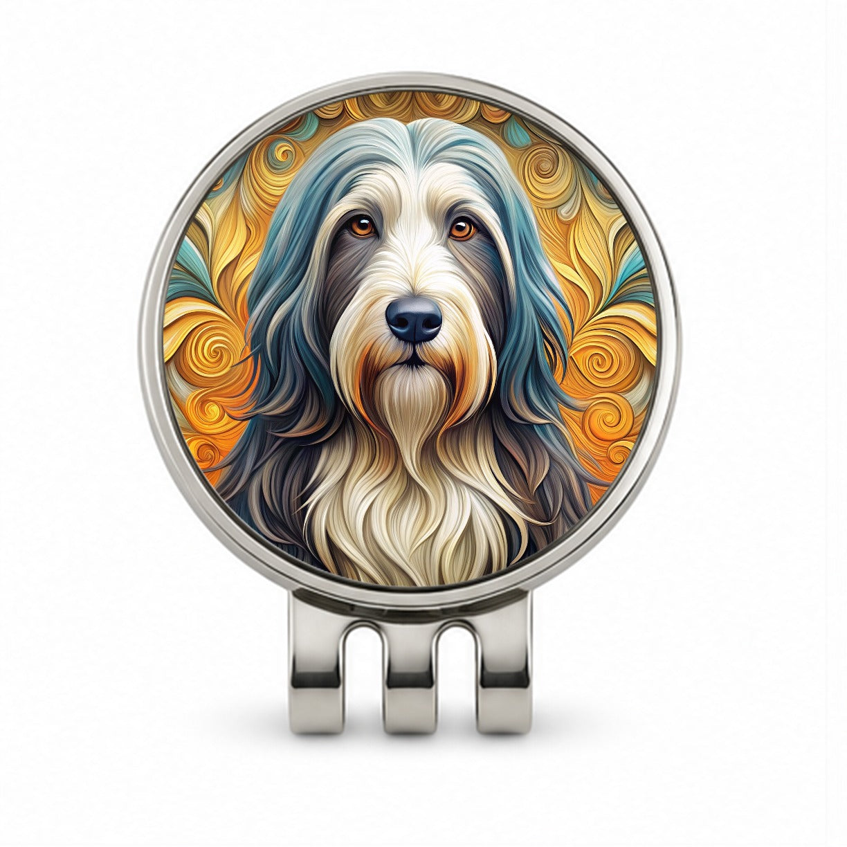 Bearded Collie Dog Art Nouveau Golf Hat Clip with Ball Marker