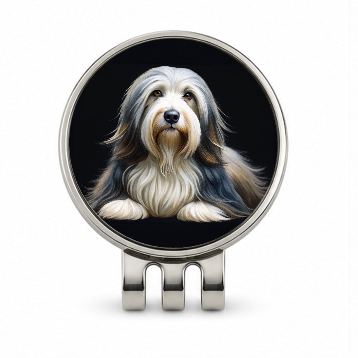 Bearded Collie Dog Illustration Golf Hat Clip with Ball Marker