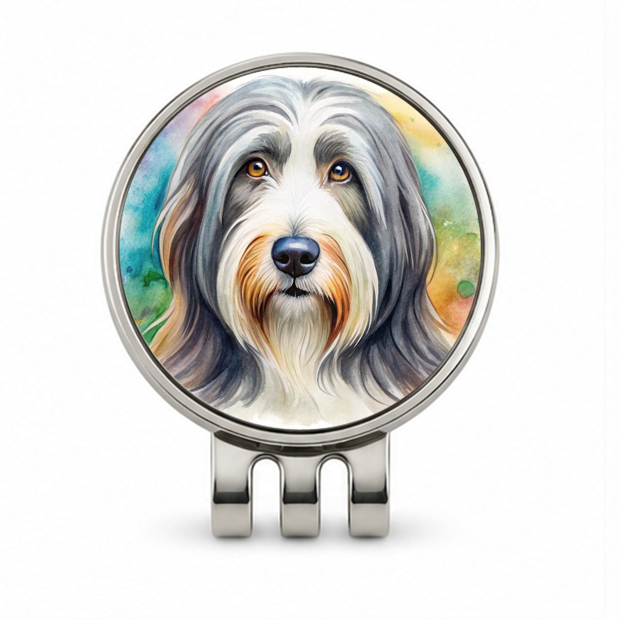 Bearded Collie Dog Watercolor Style Golf Hat Clip with Ball Marker