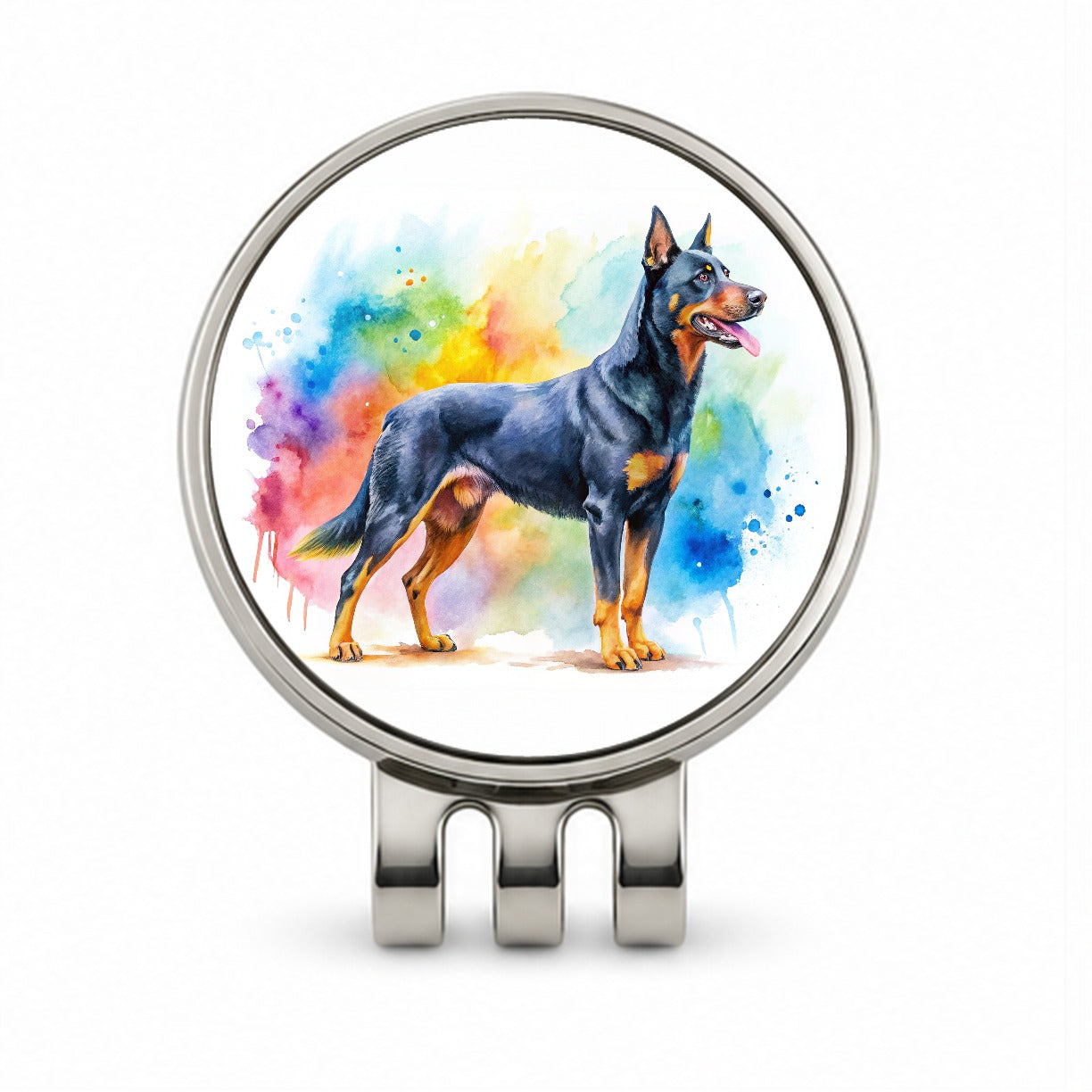 Beauceron Dog Watercolor Style Golf Hat Clip with Ball Marker