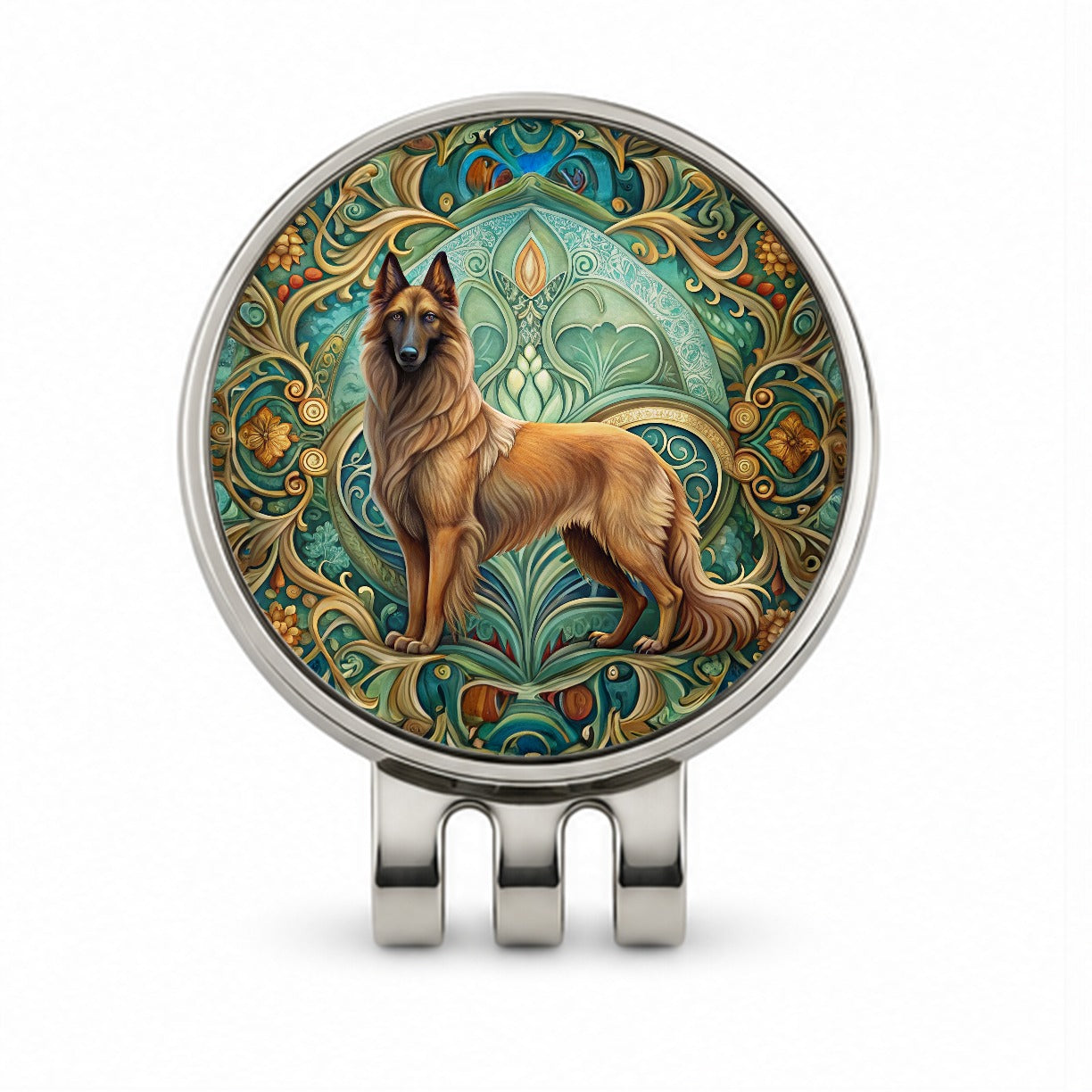 Belgian Tervuren Dog Art Nouveau Golf Hat Clip with Ball Marker