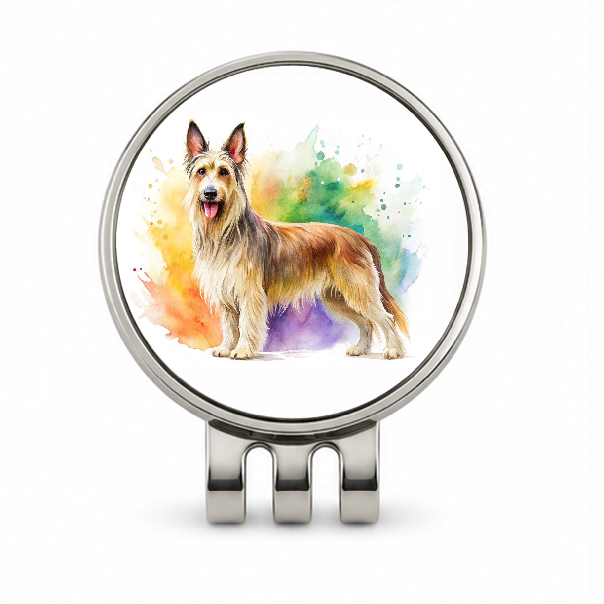 Berger Picard Dog Watercolor Style Golf Hat Clip with Ball Marker