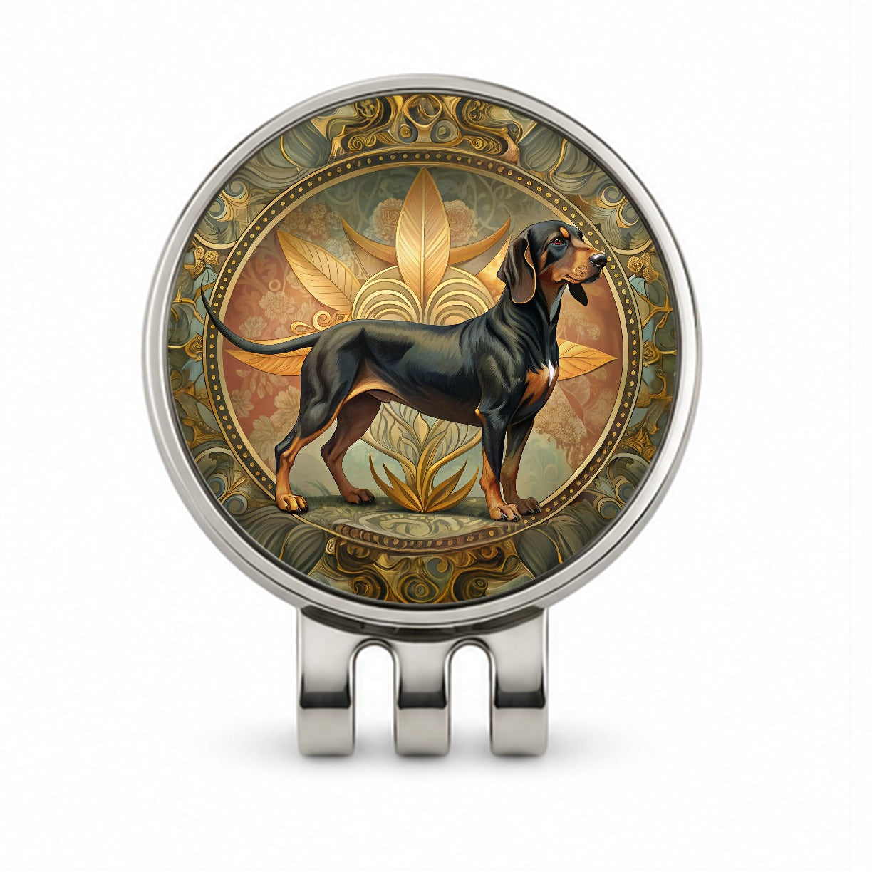 Black And Tan Coonhound Dog Art Nouveau Golf Hat Clip with Ball Marker