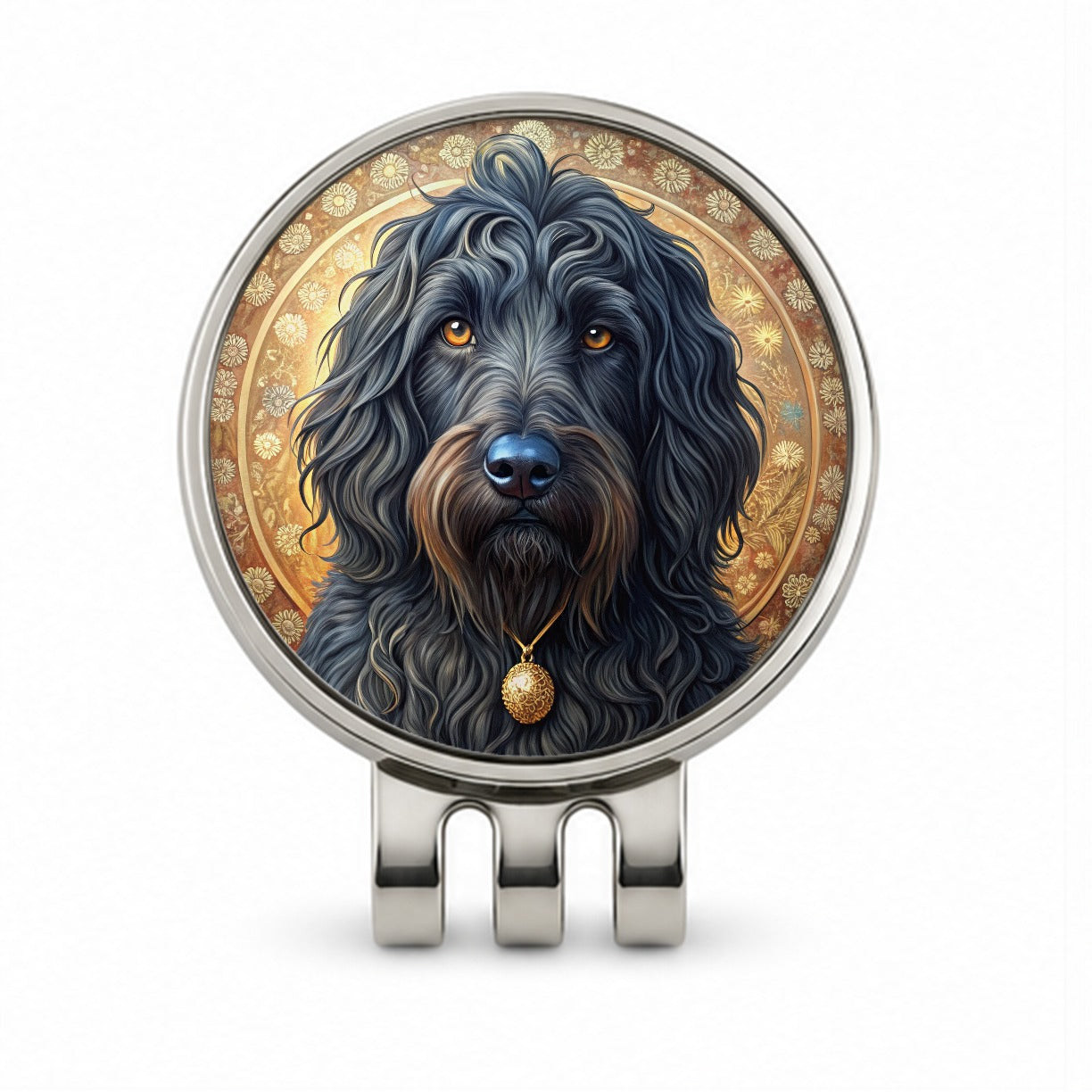 Black Russian Terrier Dog Art Nouveau Golf Hat Clip with Ball Marker